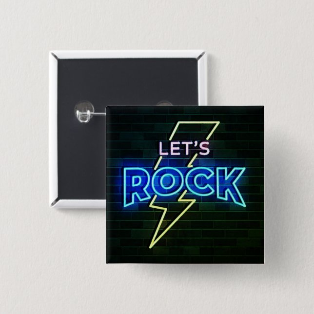 Badge Carré 5 Cm Rock Lightning Bolt 2 (Devant & derrière)