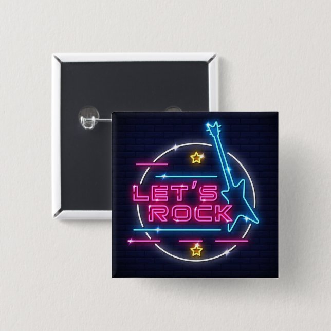 Badge Carré 5 Cm Rock Retro Neon (Devant & derrière)