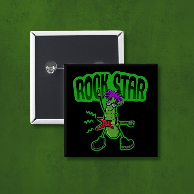 Badge Carré 5 Cm Rock Star Pickle - Drôle Cartoon (Créateur téléchargé)