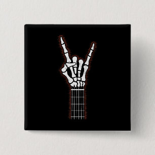 Badge Carré 5 Cm Rock Sur Skeleton Cadeaux Guitare À Main