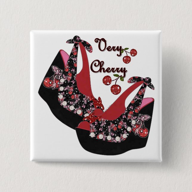 Badge Carré 5 Cm Rockabilly Very Cherry Shoes (Devant)