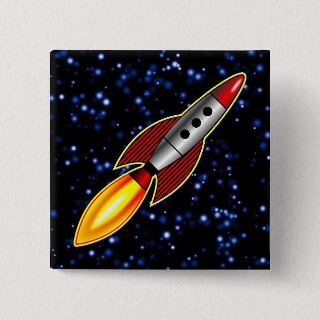 Badge Carré 5 Cm Rocket Retro - Customisé (Devant)