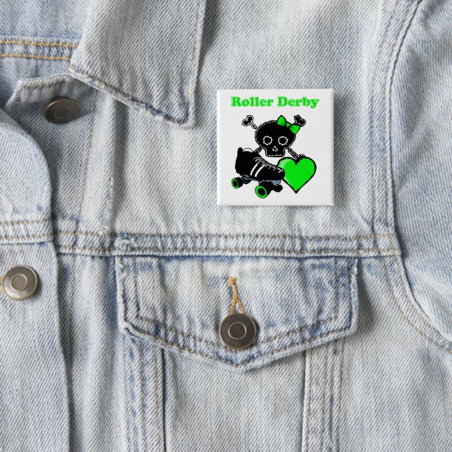 Badge Carré 5 Cm Roller Derby Heart (Vert) (En situation)