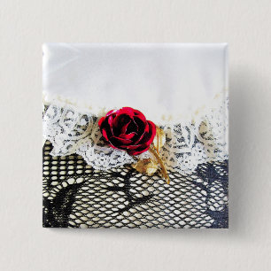 Badge Carré 5 Cm Romantic red rose and white lace