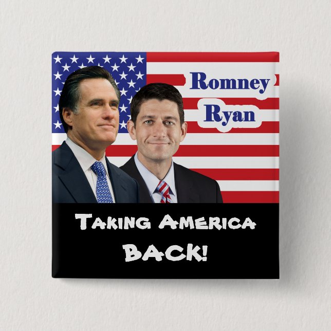 Badge Carré 5 Cm Romney Ryan - rapportant l'Amérique ! (Devant)