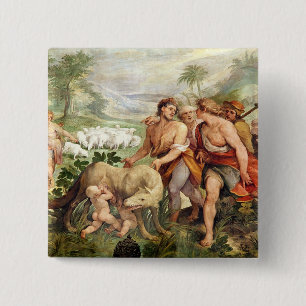 Badge Carré 5 Cm Romulus a allaité par le -loup