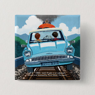 Badge Carré 5 Cm Ron & HARRY POTTER™ en voiture volante pour Poudla