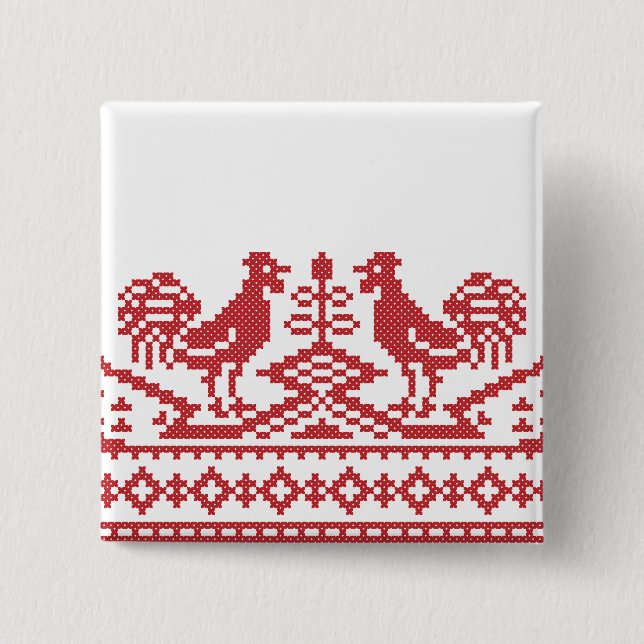 Badge Carré 5 Cm Rooster cross-stitch (Devant)