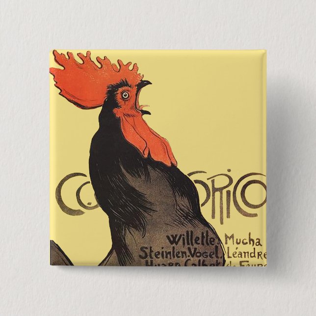 Badge Carré 5 Cm Rooster Steinlen Cocorico (Devant)