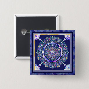 Badge Carré 5 Cm rosace bleue