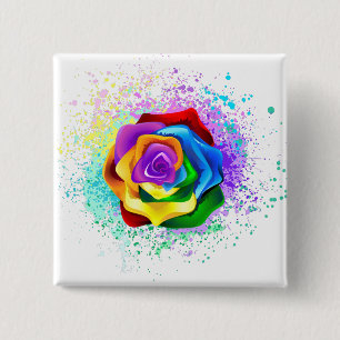 Badge Carré 5 Cm Rose arc-en-ciel colorée