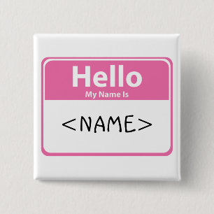 Badge Carré 5 Cm Rose Bonjour Mon nom est,<NAME>