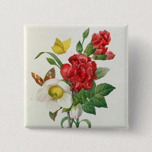 Badge Carré 5 Cm Rose de Noël, Helleborus Niger