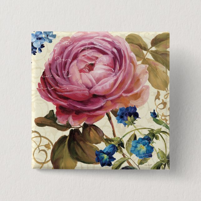 Badge Carré 5 Cm Rose de rose en pleine floraison (Devant)