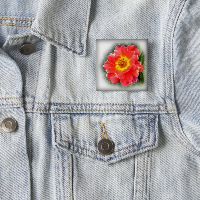 Badge Carré 5 Cm Rose en automne (En situation)