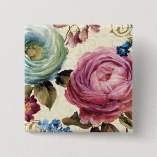 Badge Carré 5 Cm Rose et rose de bleu