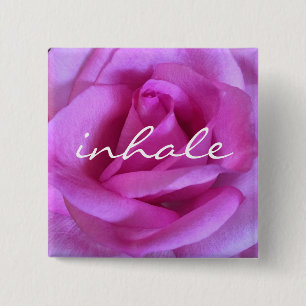 Badge Carré 5 Cm Rose Fleur Photo Inhale Script moderne Bold