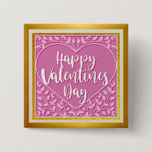 Badge Carré 5 Cm Rose Florale Rose Moderne Cœur Romantique Saint-Va