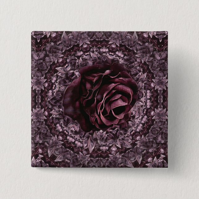Badge Carré 5 Cm Rose Mandala (Devant)