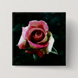 Badge Carré 5 Cm Rose peint à l'huile