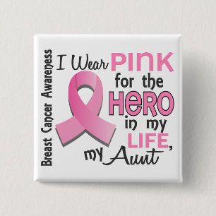 Badge Carré 5 Cm Rose pour le héros dans ma tante cancer du sein d