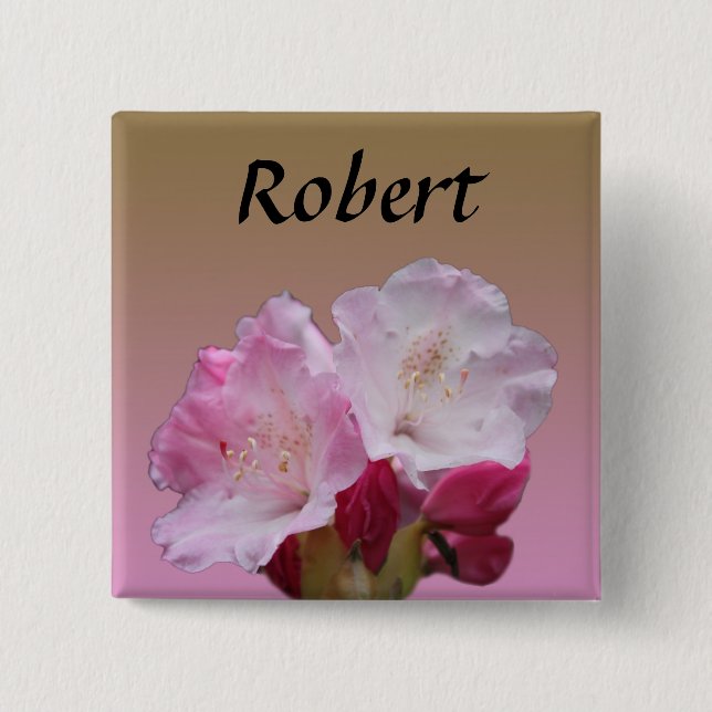 Badge Carré 5 Cm rose rhododendron fleurs nom (Devant)
