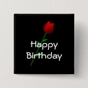 Badge Carré 5 Cm Rose rouge "Joyeux anniversaire"