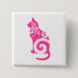 Badge Carré 5 Cm Rose tourbillonnant de chat