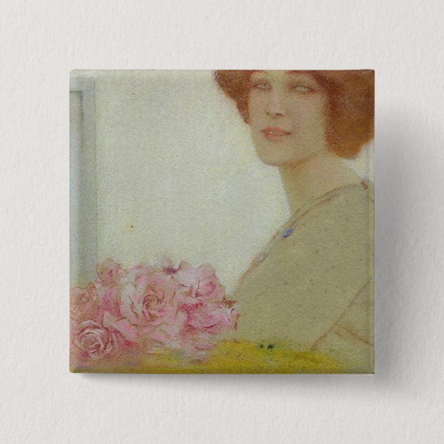 Badge Carré 5 Cm Roses, 1912 (Devant)
