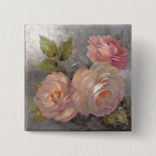 Badge Carré 5 Cm Roses avec le gris