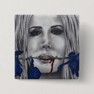 Badge Carré 5 Cm Roses de sang Portrait de femme vampire bleue Art 