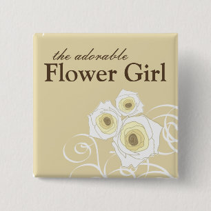 Badge Carré 5 Cm Roses et bouton crèmes de mariage de demoiselle d