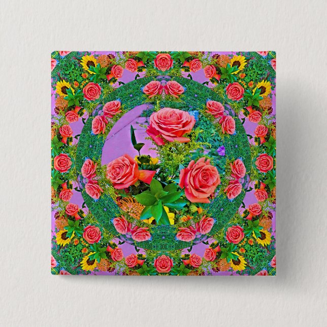 Badge Carré 5 Cm Roses roses (Devant)