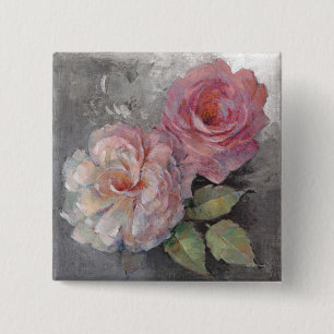Badge Carré 5 Cm Roses sur le gris