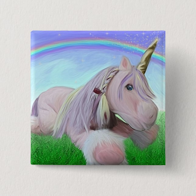 Badge Carré 5 Cm Rosey la licorne (Devant)
