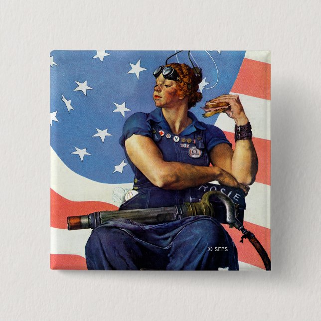 Badge Carré 5 Cm "Rosie le Riveter" (Devant)