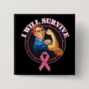 Badge Carré 5 Cm Rosie le rivoir je survivrai au cancer du sein