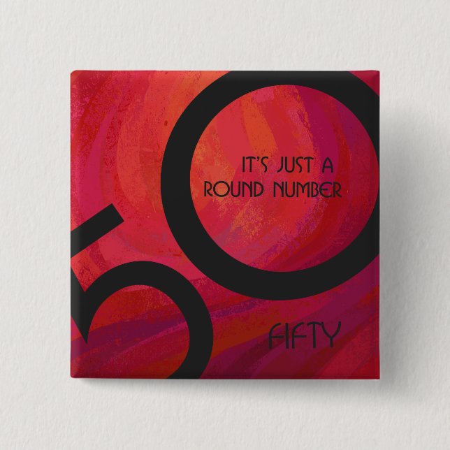 Badge Carré 5 Cm Rouge anniversaire de 50 décennies (Devant)