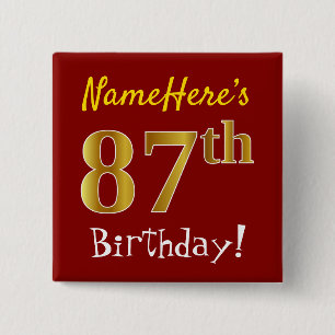 Badge Carré 5 Cm Rouge, anniversaire d'or de Faux