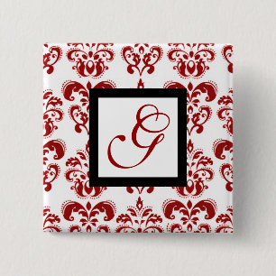 BADGE CARRÉ 5 CM ROUGE BLANC DOMMASK CARRÉ NOIR MONOGRAM