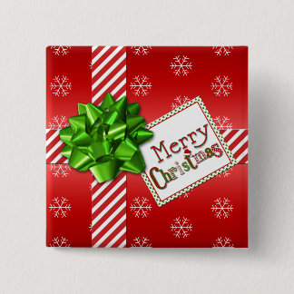 Badge Carré 5 Cm Rouge, bouton blanc de flocons de neige de Joyeux
