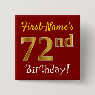 Badge Carré 5 Cm Rouge, Faux Gold 72e anniversaire, avec nom person