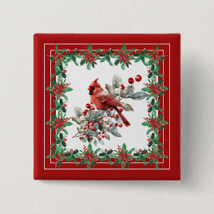 Badge Carré 5 Cm Rouge Mockingbird Poinsettia Frontières Élégantes