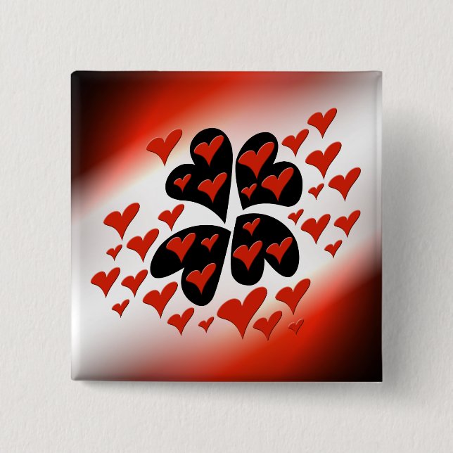 Badge Carré 5 Cm Rouge sur les coeurs noirs (Devant)