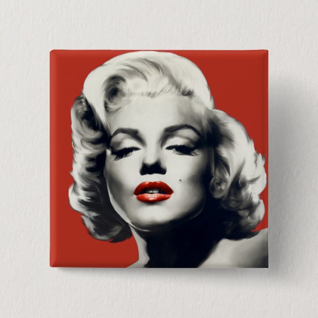 Badge Carré 5 Cm Rouge sur les lèvres rouges Marilyn (Devant)