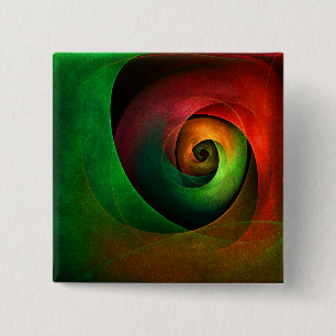 Badge Carré 5 Cm Rouge Vert Floral Moderne Art Abstrait Motif #21