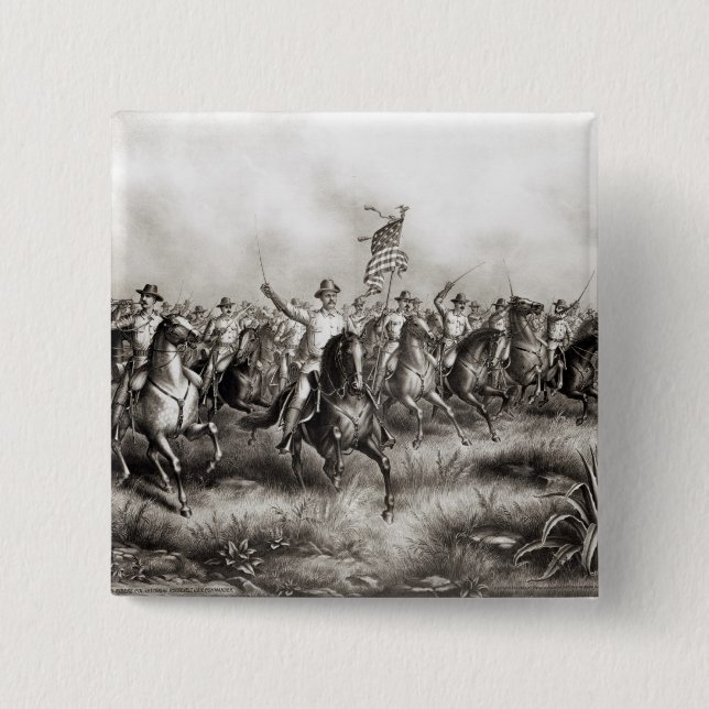 Badge Carré 5 Cm Rough Riders : Colonel Theodore Roosevelt (Devant)