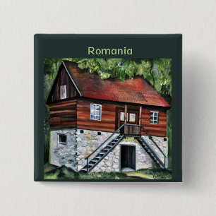 Badge Carré 5 Cm Roumanie - Maison traditionnelle transylvanienne