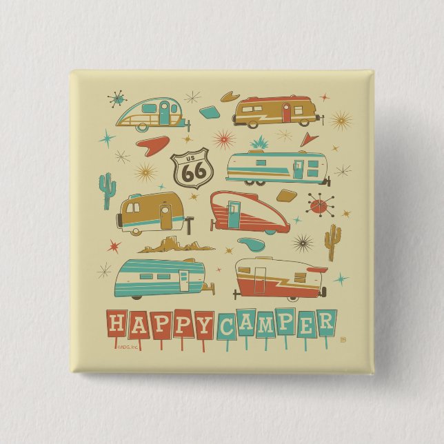 Badge Carré 5 Cm Route 66 Happy Camper (Devant)