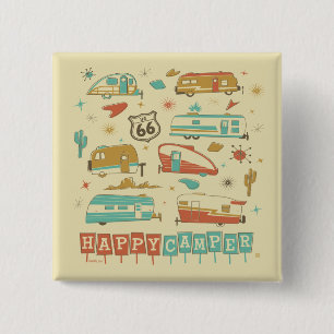 Badge Carré 5 Cm Route 66 Happy Camper